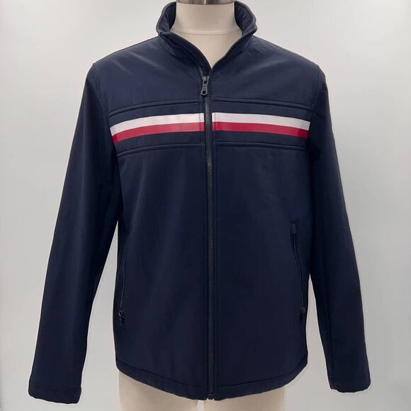Tommy Hilfiger Navy Mesh Lined Zip Up Rain Jacket- L - Picture 1 of 14